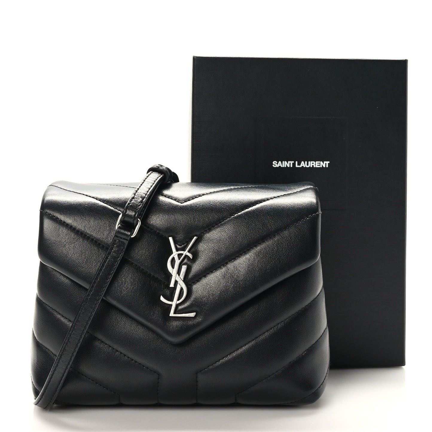 Calfskin Y Quilted Monogram Toy Loulou Crossbody Bag Black