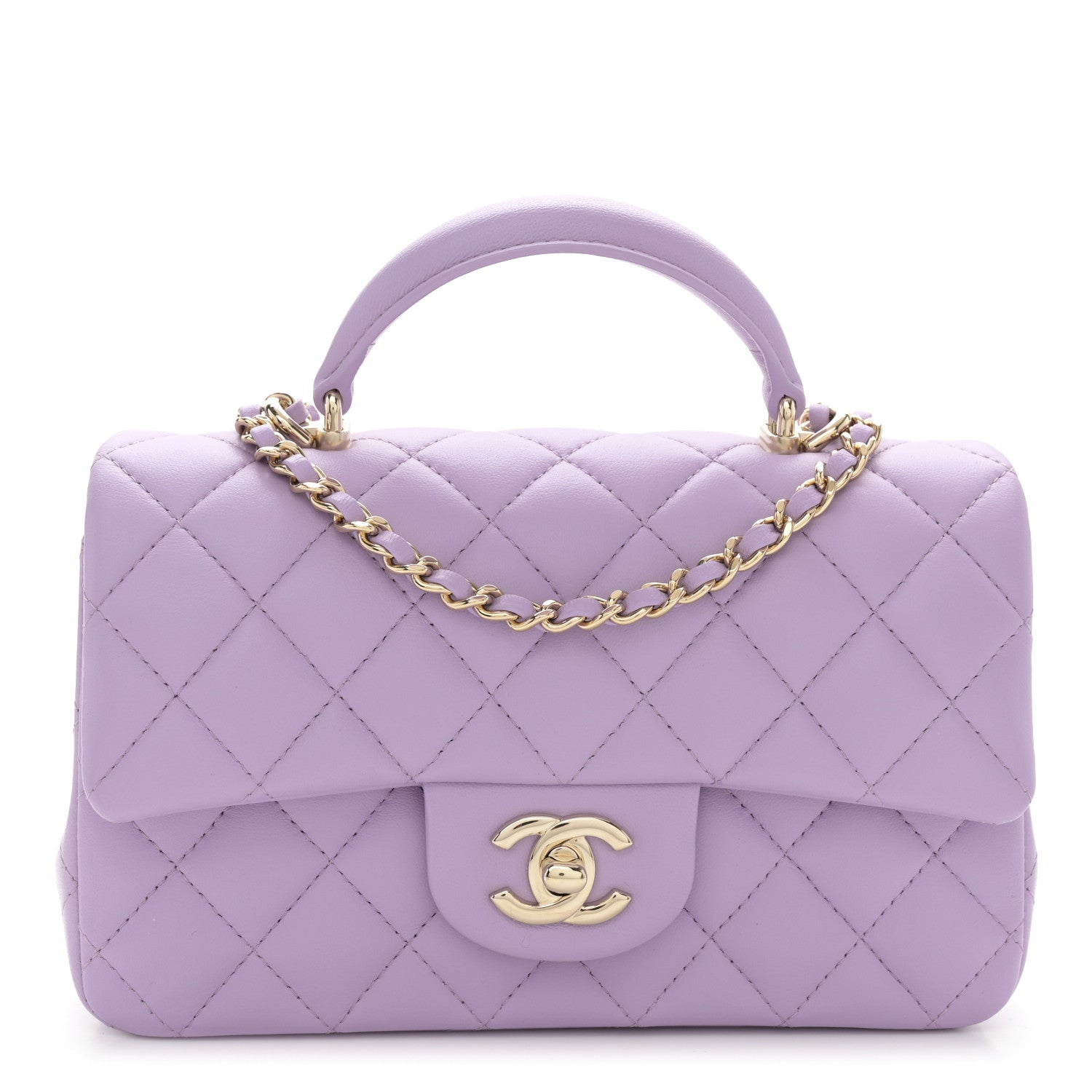 Chanel Lambskin Quilted Mini Top Handle Rectangular Flap Light Purple 1 of 11
