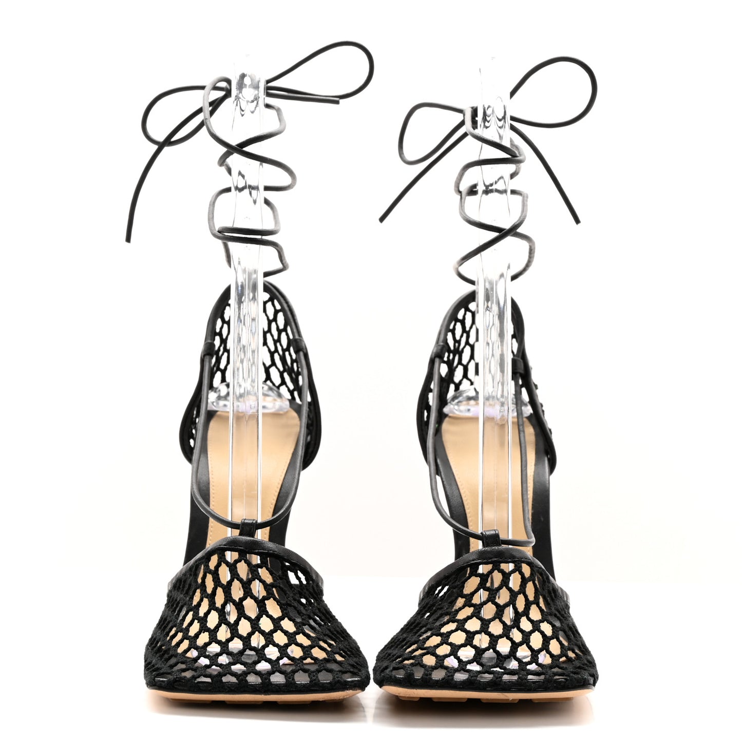 Mesh Nappa Stretch Ankle Tie Sandals 38 Black