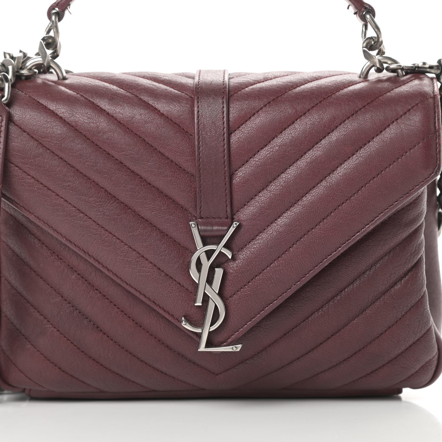 Saint Laurent Sheepskin Matelasse Chevron Monogram Medium College Bag Rouge Legion 8 of 14