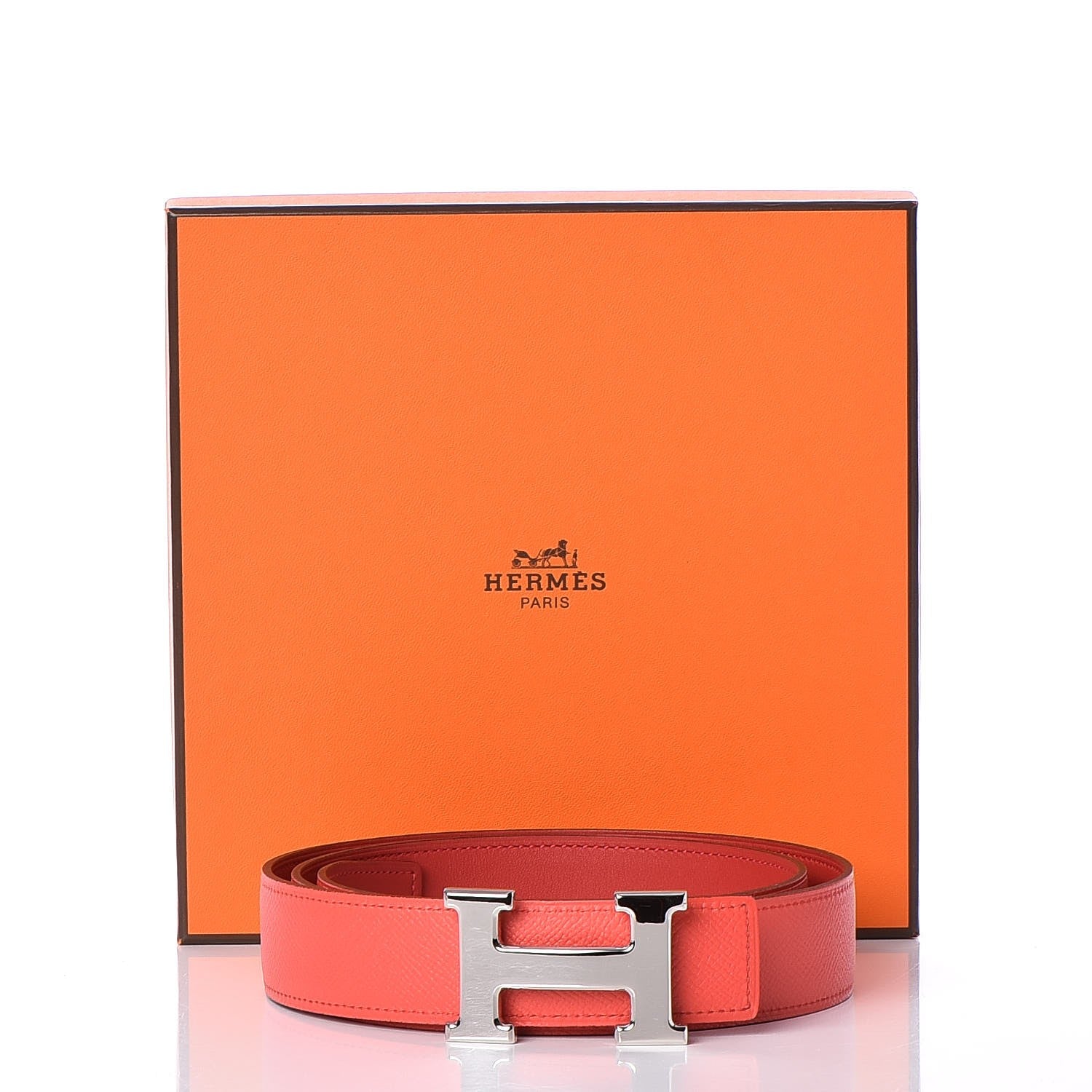 Hermes Epsom Swift 32mm H Belt 95 Vermillon Rose Jaipur 7 of 8