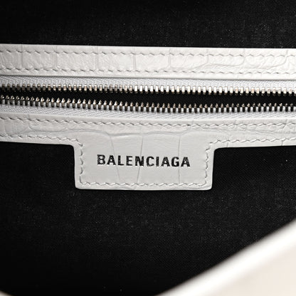 Balenciaga Extra Supple Calfskin Crocodile Embossed Medium Le Cagole Shoulder Bag White 6 of 13