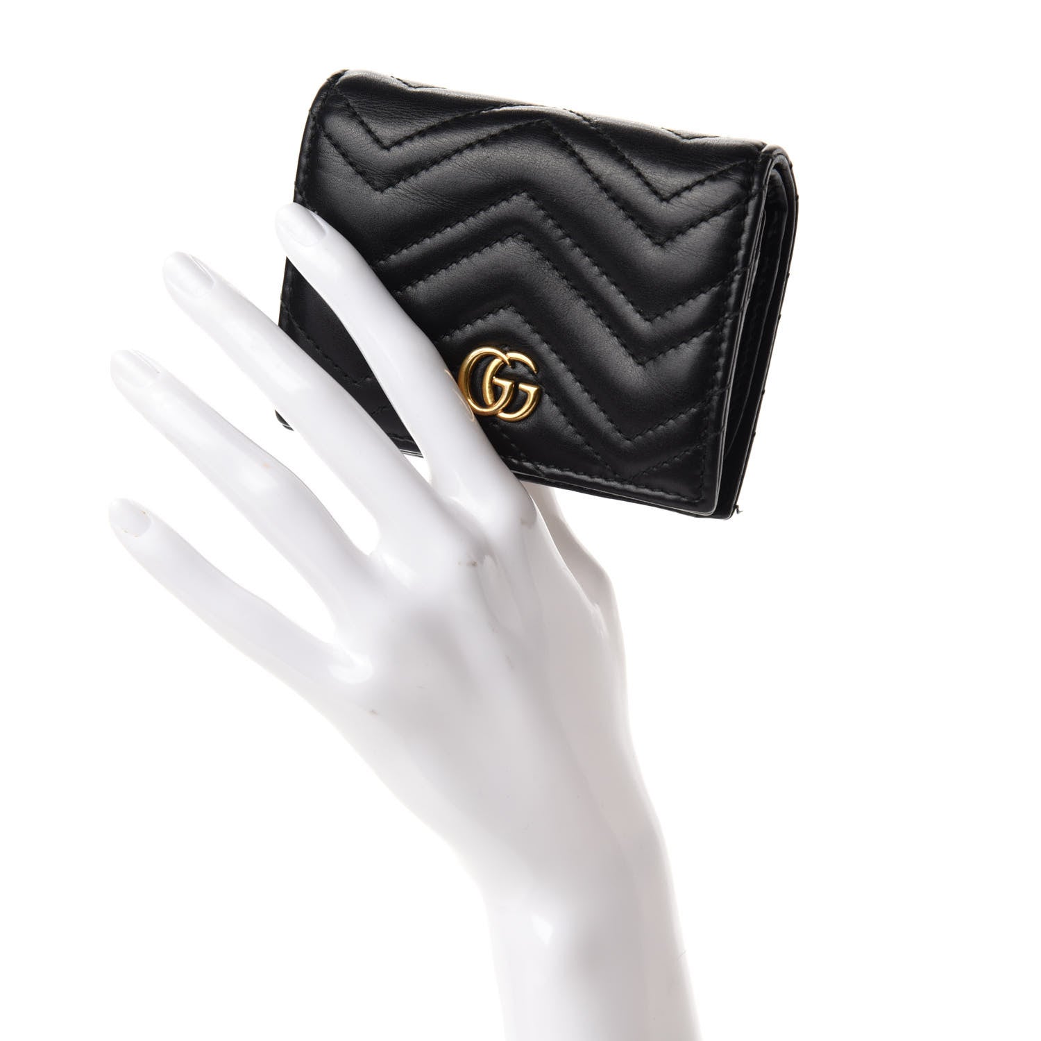 Gucci Calfskin Matelasse GG Marmont Card Case Wallet Black 2 of 9
