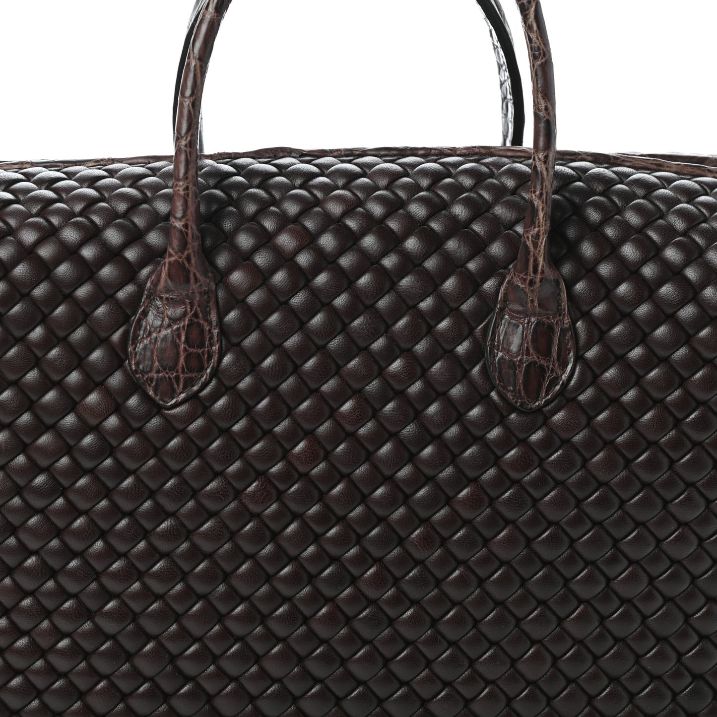 Crocodile Nappa Intrecciato Padded Travel Bag Brown