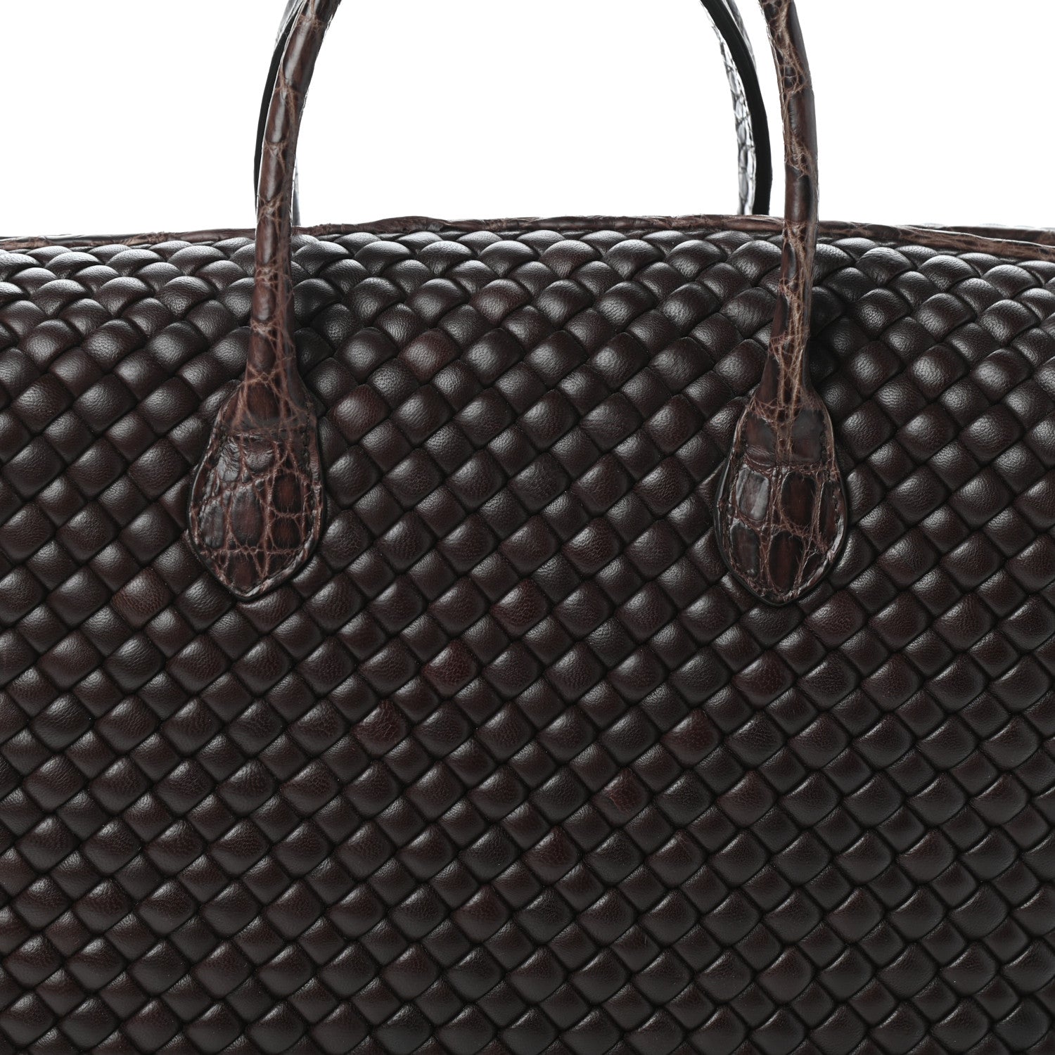 Bottega Veneta Crocodile Nappa Intrecciato Padded Travel Bag Brown 7 of 9