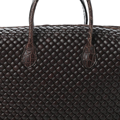 Bottega Veneta Crocodile Nappa Intrecciato Padded Travel Bag Brown 7 of 9