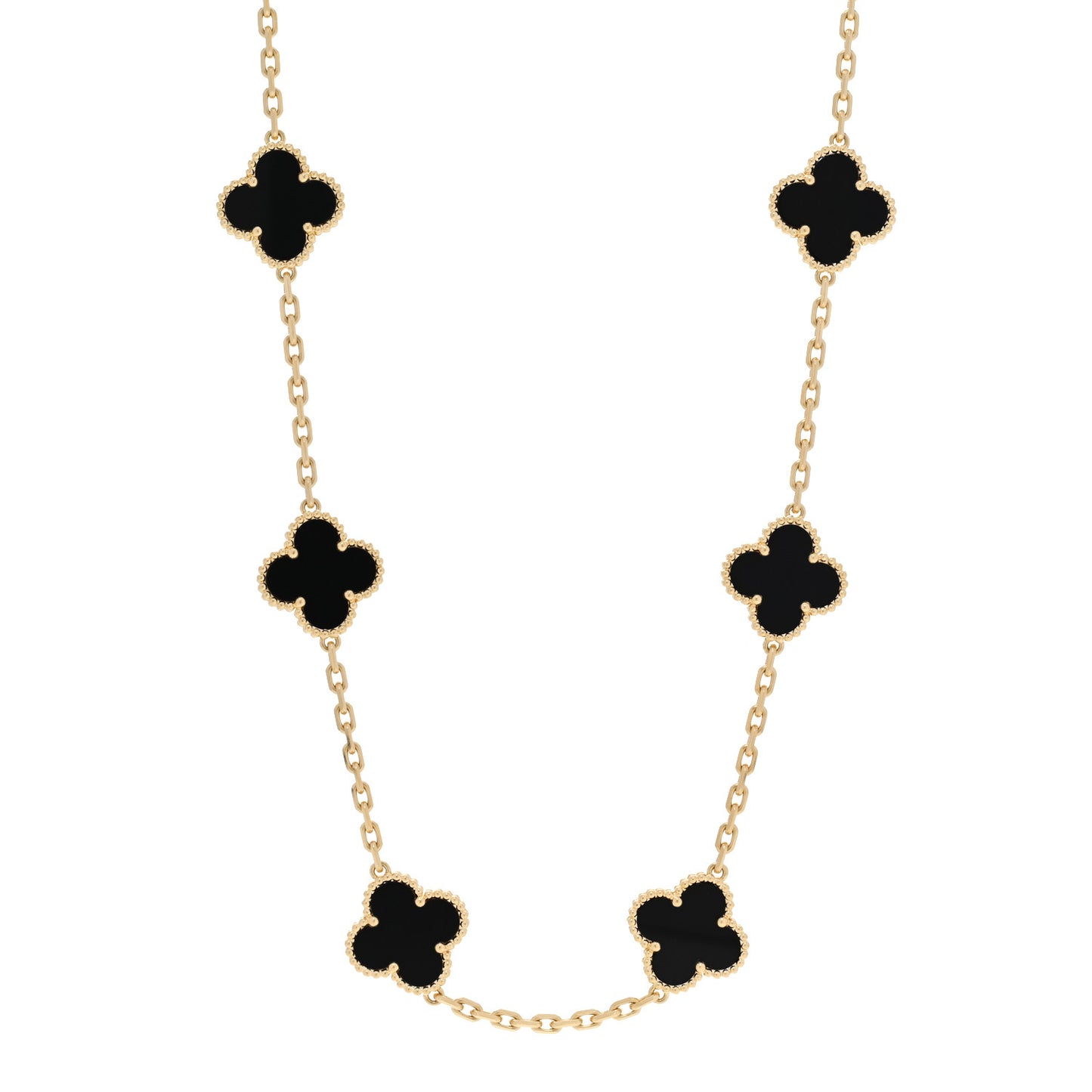 18K Yellow Gold Black Onyx 20 Motifs Vintage Alhambra Necklace