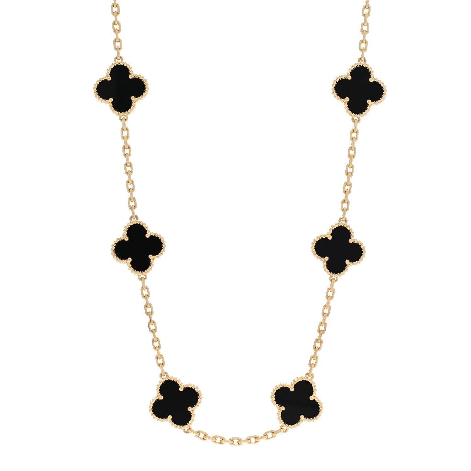 Van Cleef & Arpels 18K Yellow Gold Black Onyx 20 Motifs Vintage Alhambra Necklace 1 of 5