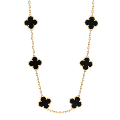 Van Cleef & Arpels 18K Yellow Gold Black Onyx 20 Motifs Vintage Alhambra Necklace 1 of 5