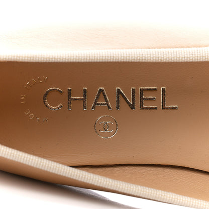Chanel Lambskin Cap Toe CC Ballerina Flats 38.5 Beige Black 7 of 10