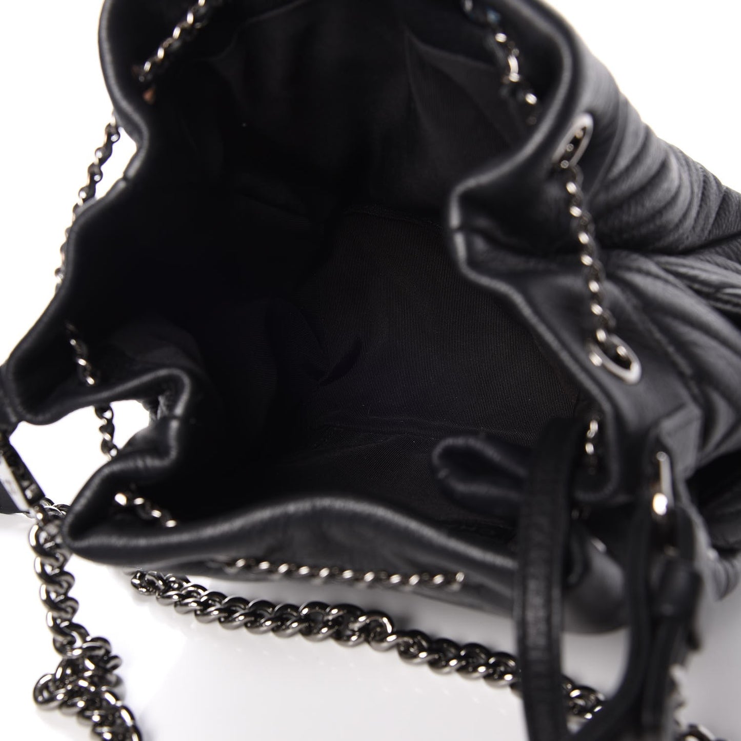 Deerskin Chevron Small CC Chain Bucket Bag Black