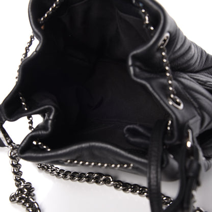 Chanel Deerskin Chevron Small CC Chain Bucket Bag Black 5 of 8