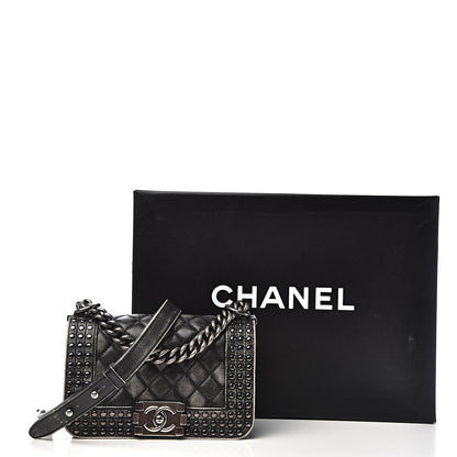 Chanel Faded Calfskin Quilted Small Studded Boy Flap Grey 13 of 13