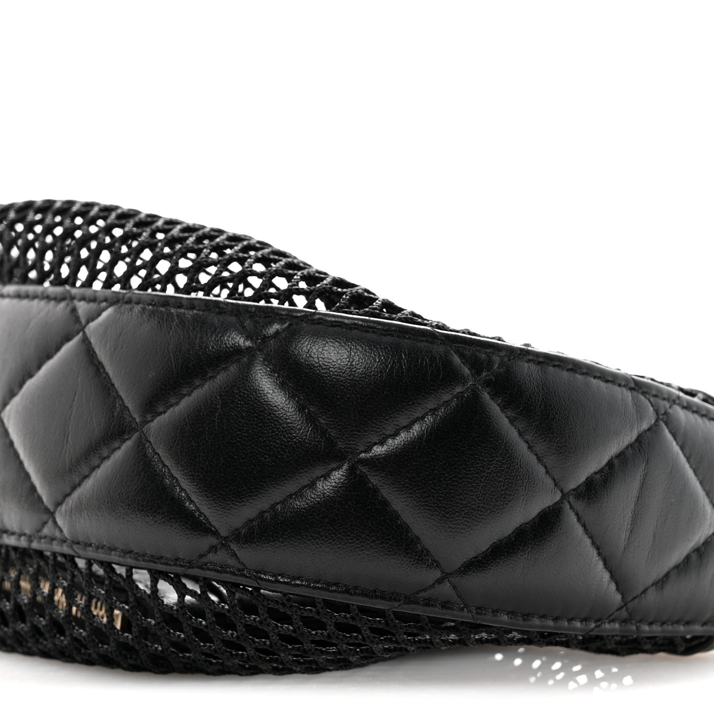 Mesh Shiny Lambskin Chain Hobo Black