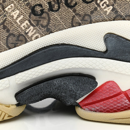 Balenciaga X GUCCI GG Supreme Monogram Allover Logo Womens Triple S Sneakers 38 Beige Ebony Mystic White 9 of 11