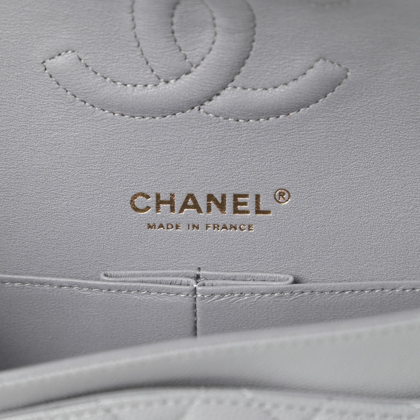 Caviar Quilted Medium Double Flap Grey