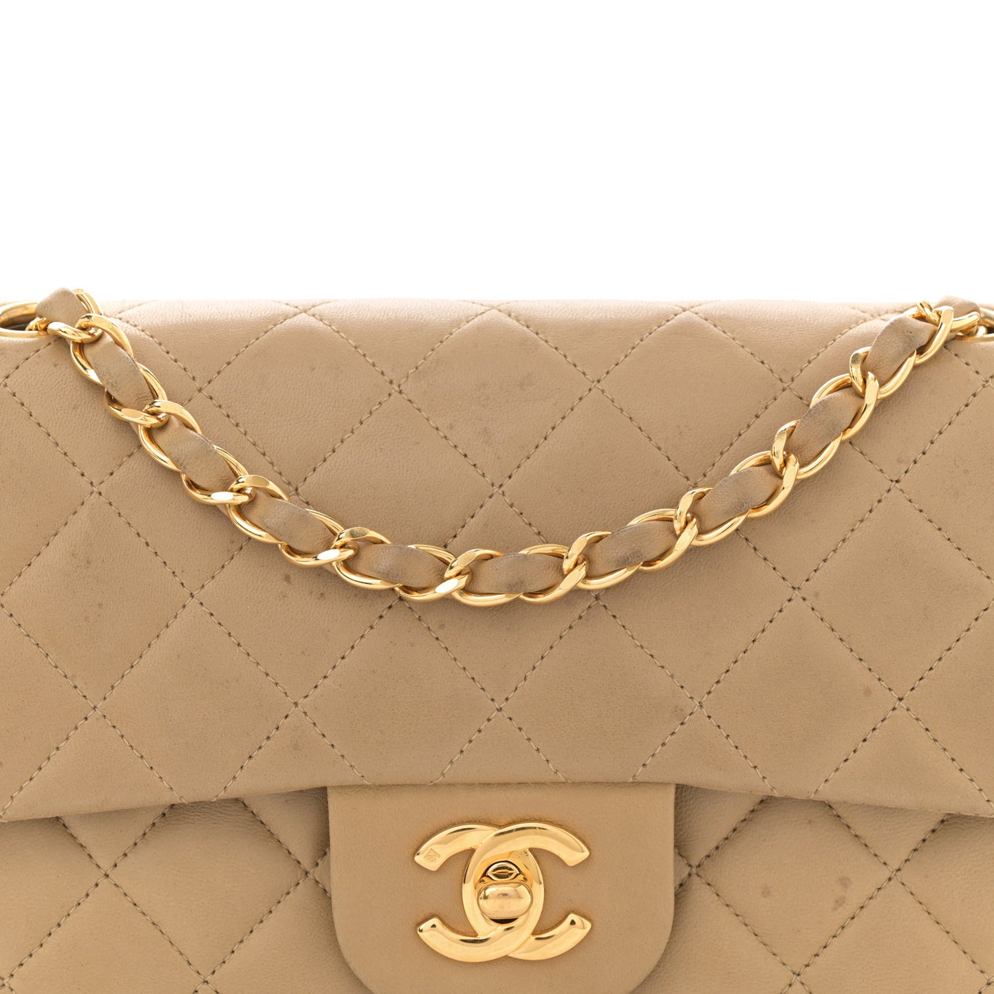 Lambskin Quilted Small Double Flap Beige