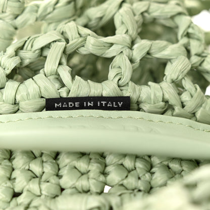 Prada Yarn Raffia Effect Crochet Logo Embroidered Tote Bag Acqua 7 of 10