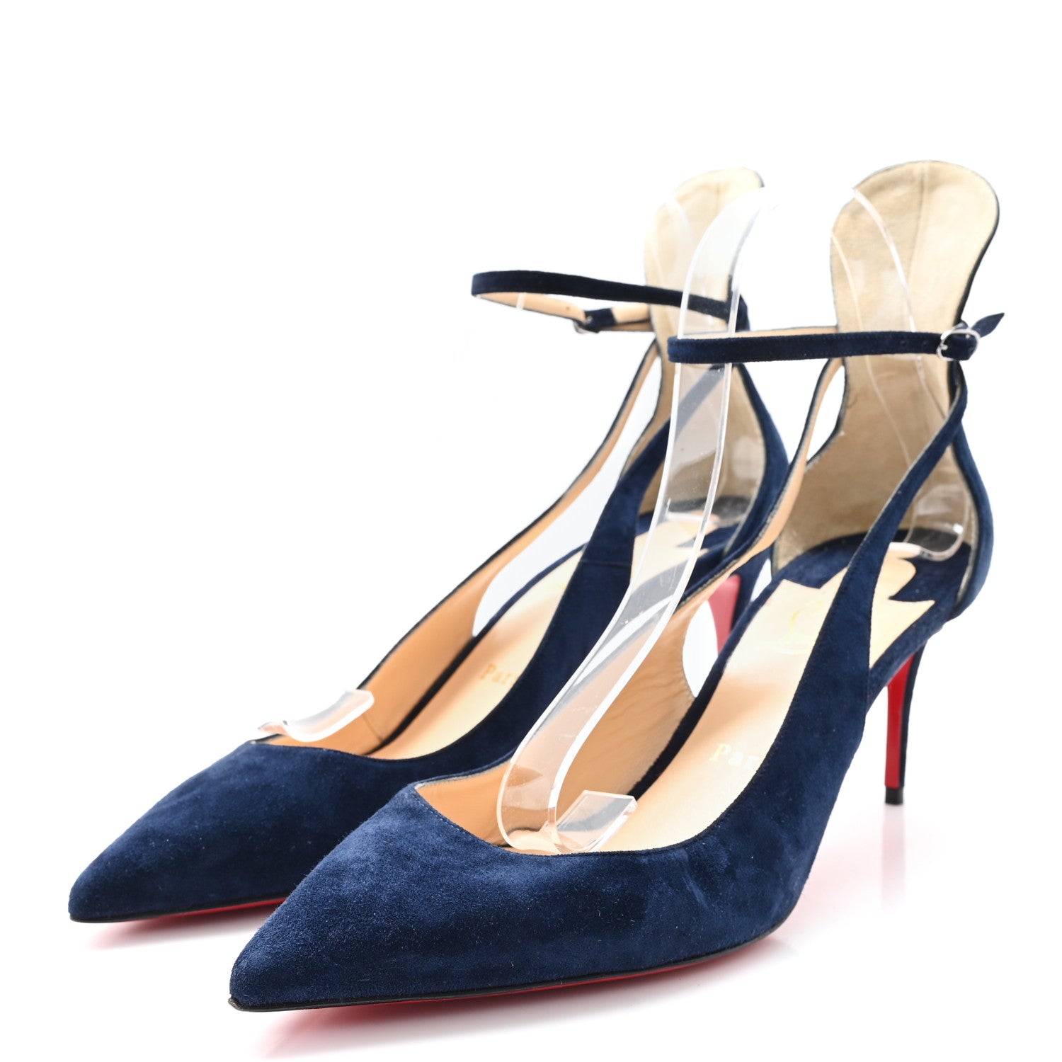 Christian Louboutin Veau Velours Perforated Victorilla 100 Pumps 40 Marine 4 of 8