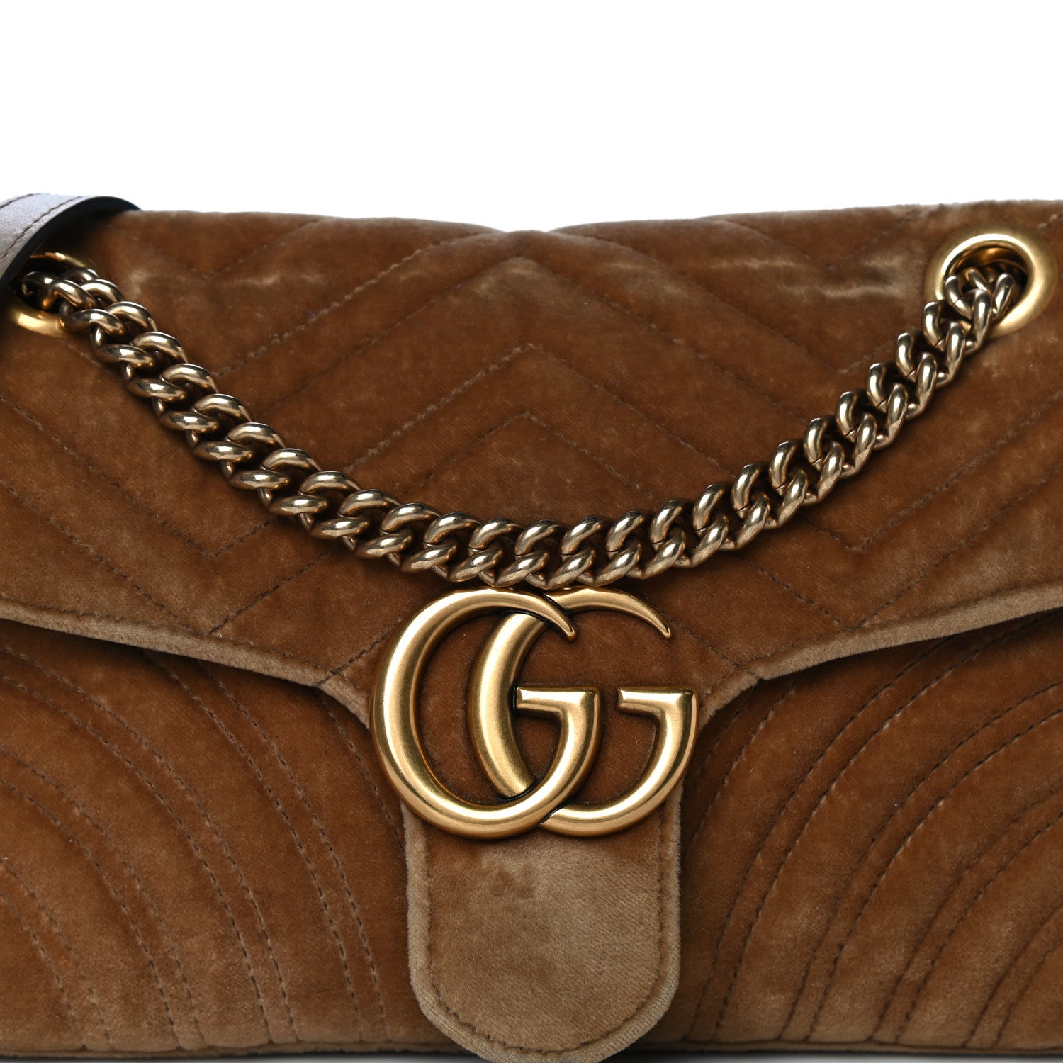 Gucci Velvet Matelasse Small GG Marmont Shoulder Bag Taupe 9 of 17