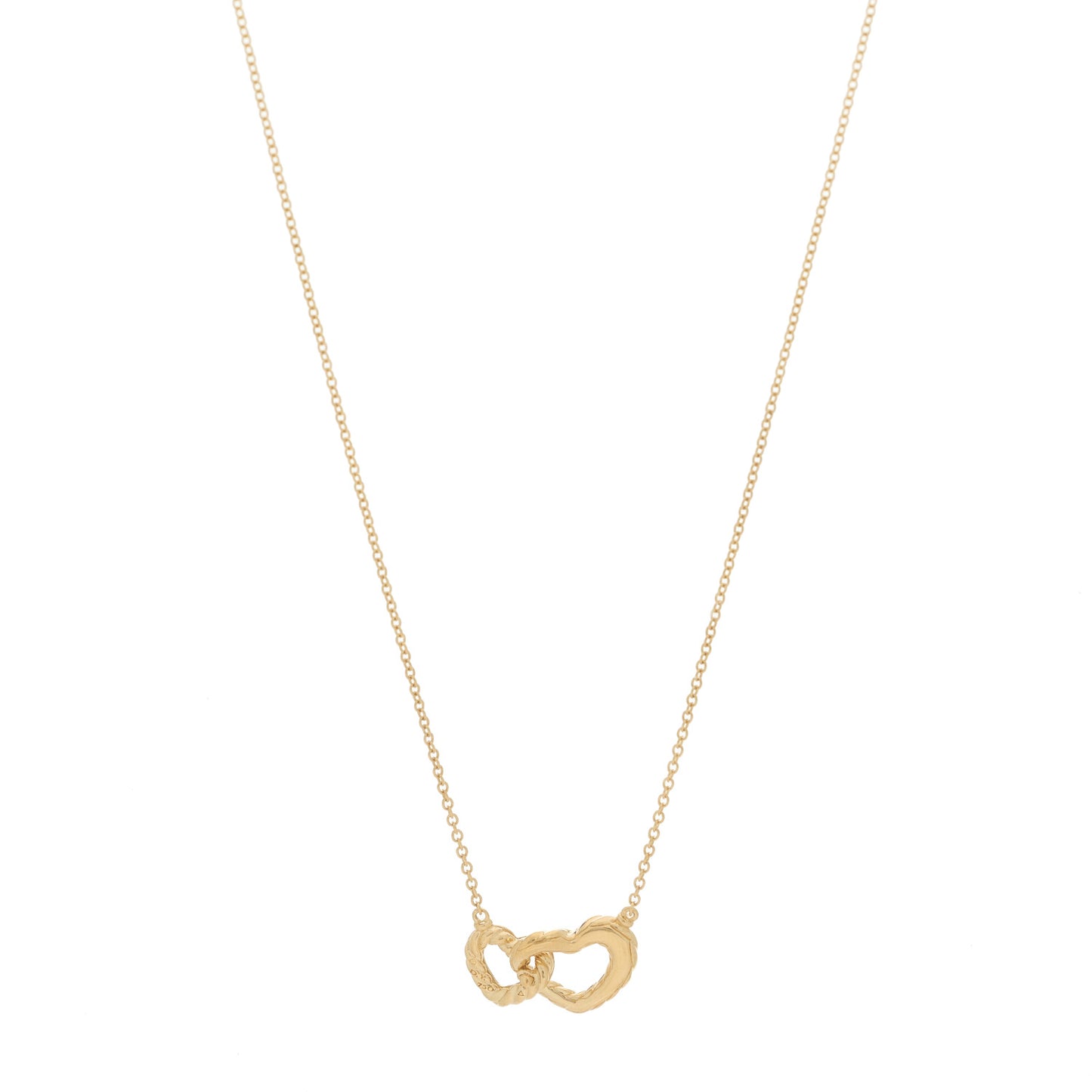 18K Yellow Gold Diamond Cable Collectibles Interlocking Heart Pendant Necklace