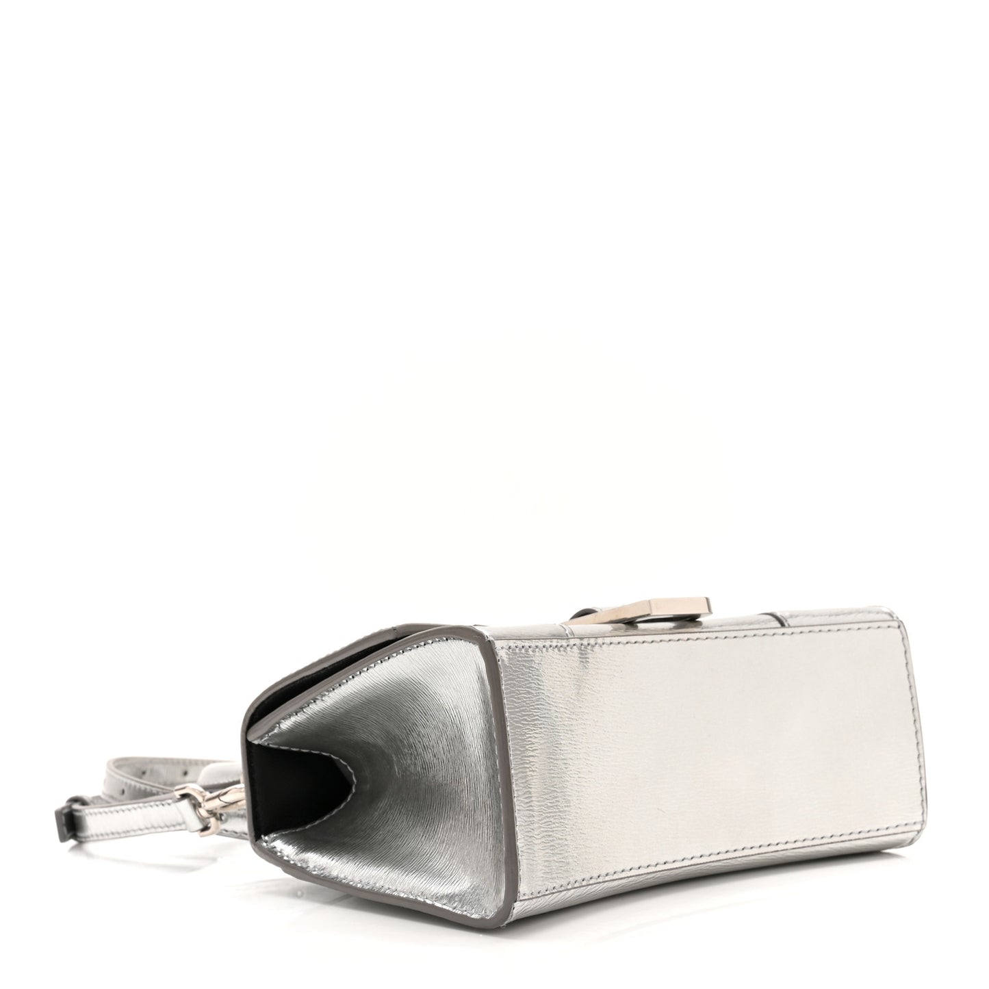 Metallic Textured Calfskin Hourglass Top Handle Bag XS Silver