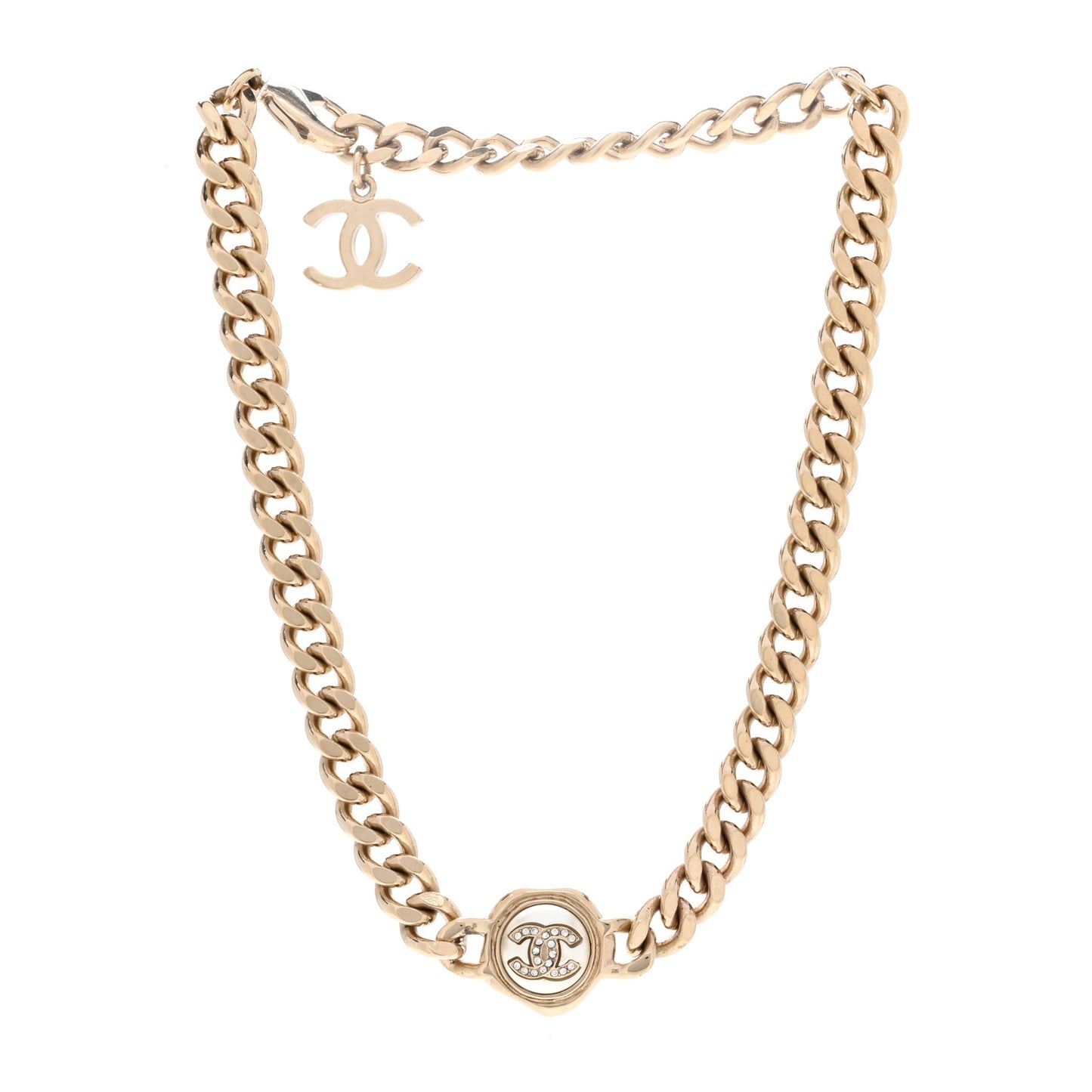 Pearl Crystal CC Chain Choker Necklace Gold