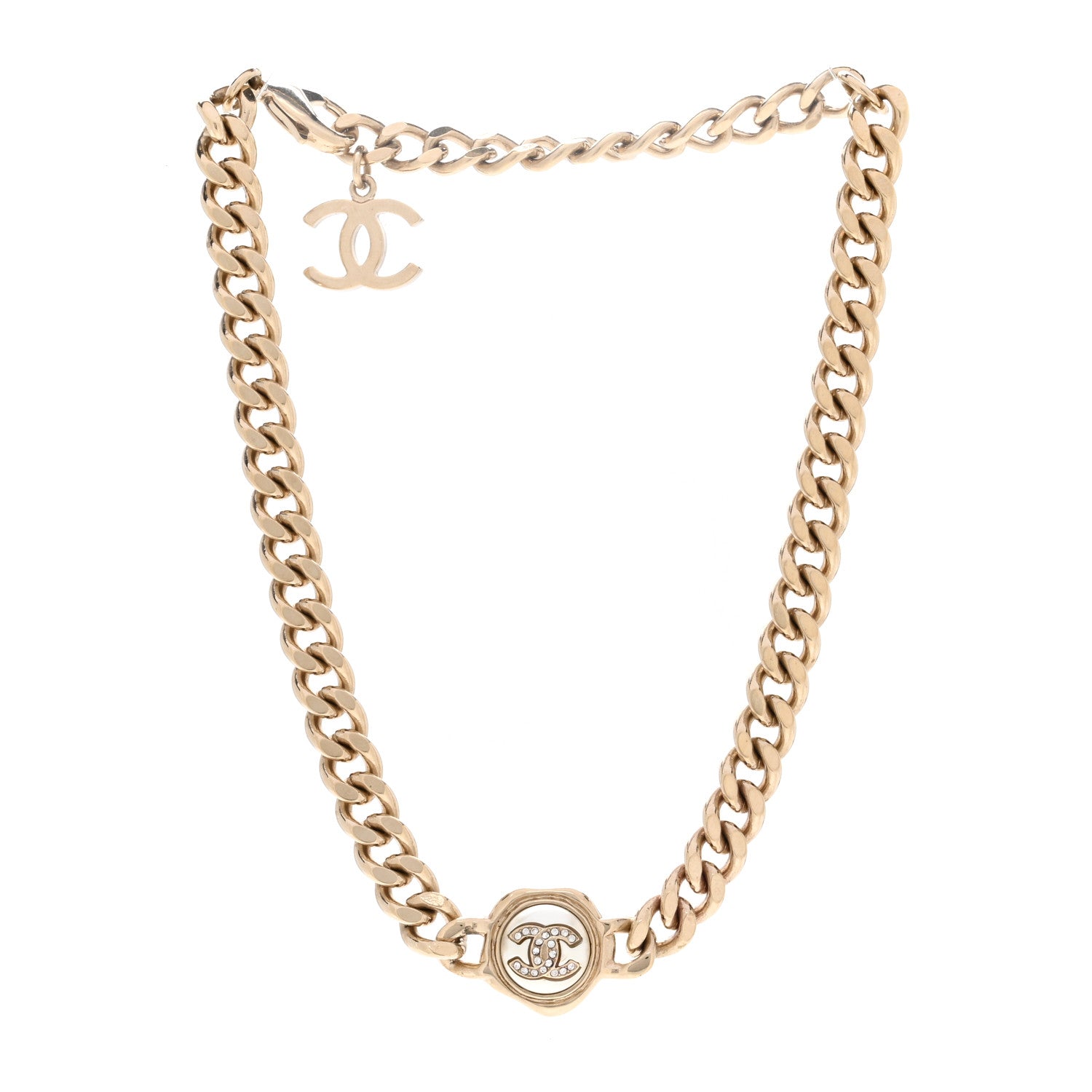 Chanel Pearl Crystal CC Chain Choker Necklace Gold 3 of 4
