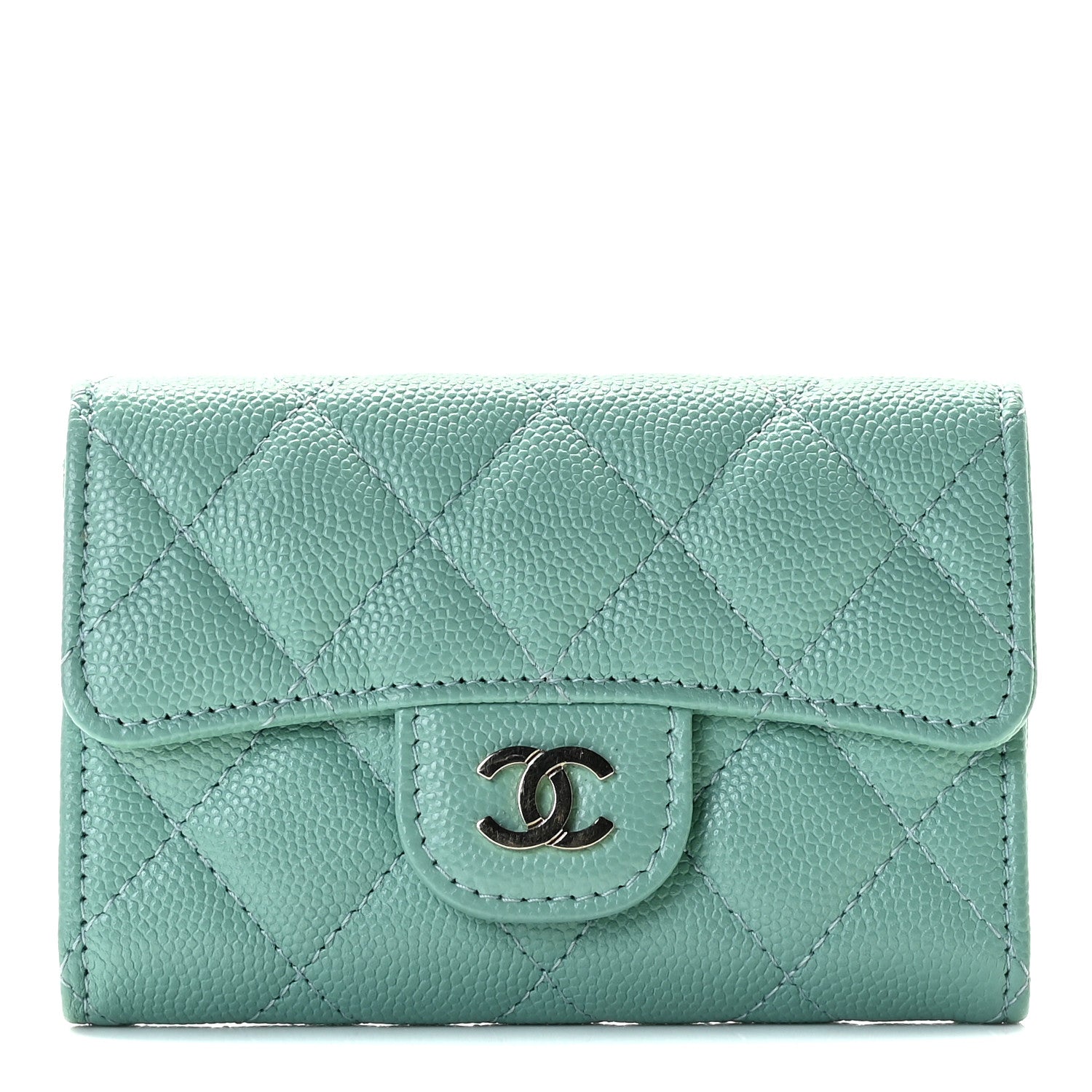 Chanel Caviar Quilted Flap Card Holder Wallet Green 1 of 8