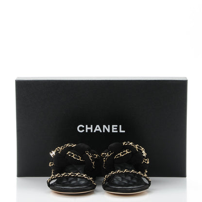 Chanel Kid Suede Chain Braided Sandals 36 Black 9 of 9