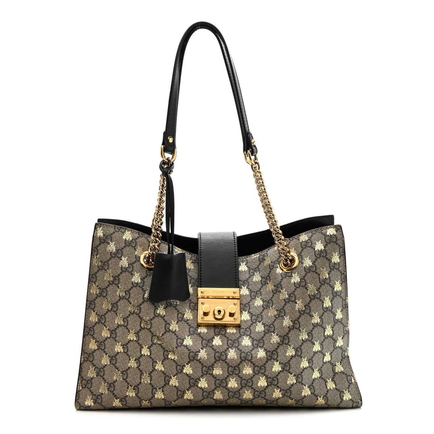 GG Supreme Monogram Bees Medium Padlock Tote Beige Oro Black