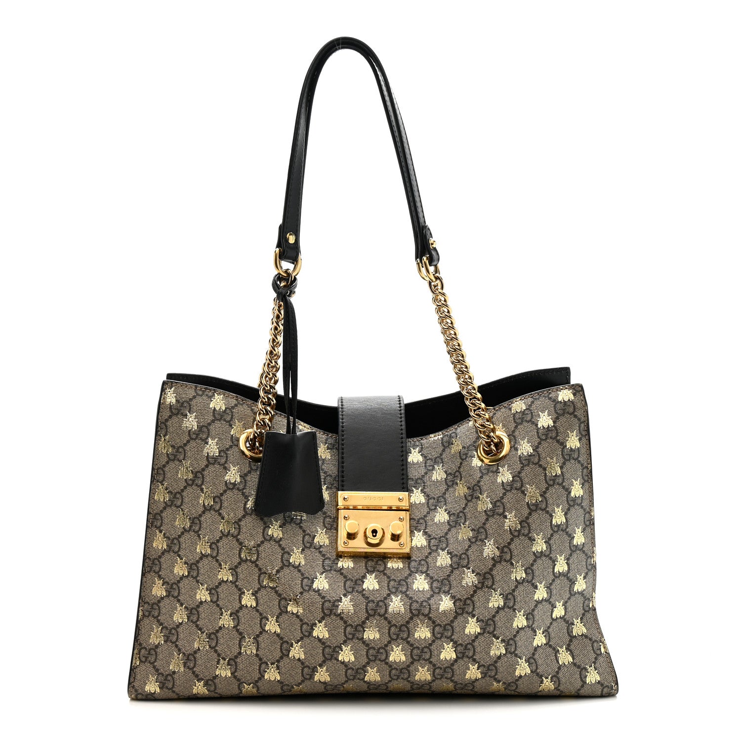 Gucci GG Supreme Monogram Bees Medium Padlock Tote Beige Oro Black 1 of 11