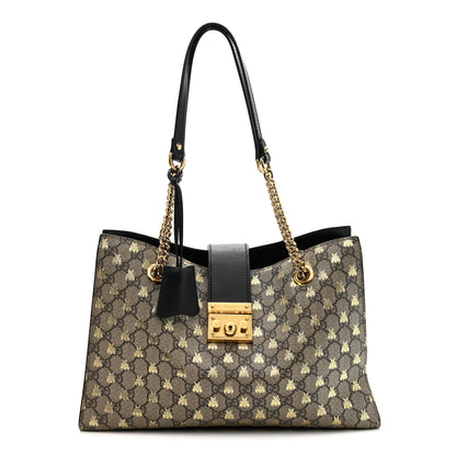 Gucci GG Supreme Monogram Bees Medium Padlock Tote Beige Oro Black 1 of 11