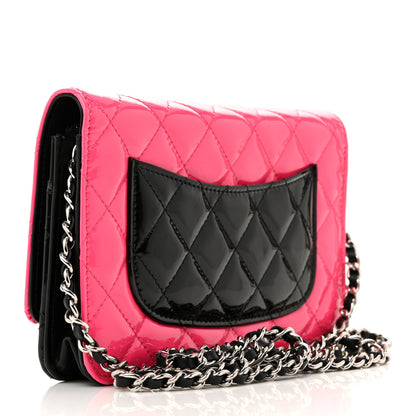 Chanel Patent Quilted Bi-Color Wallet On Chain WOC Pink Black 3 of 11