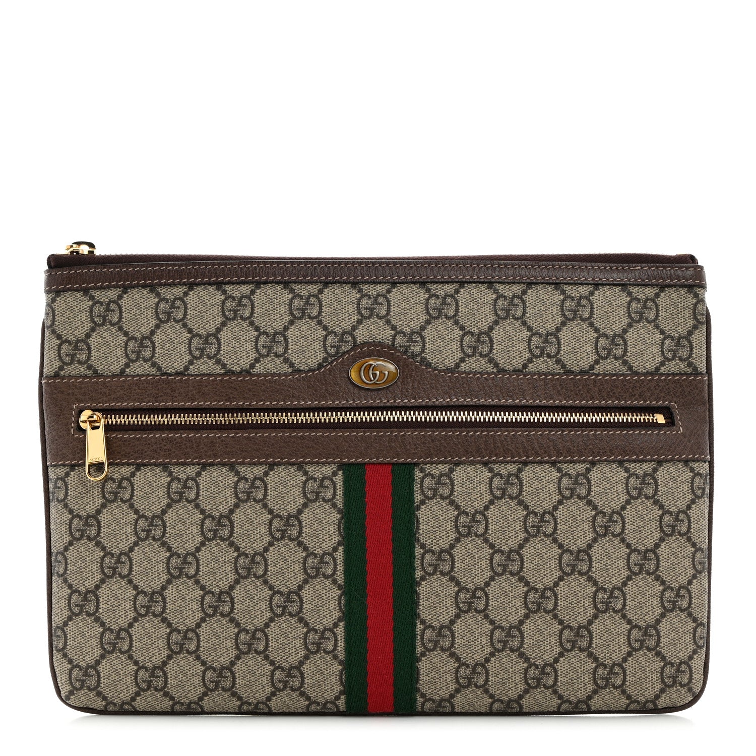 Gucci GG Supreme Monogram Large Ophidia Pouch Clutch Brown 1 of 7