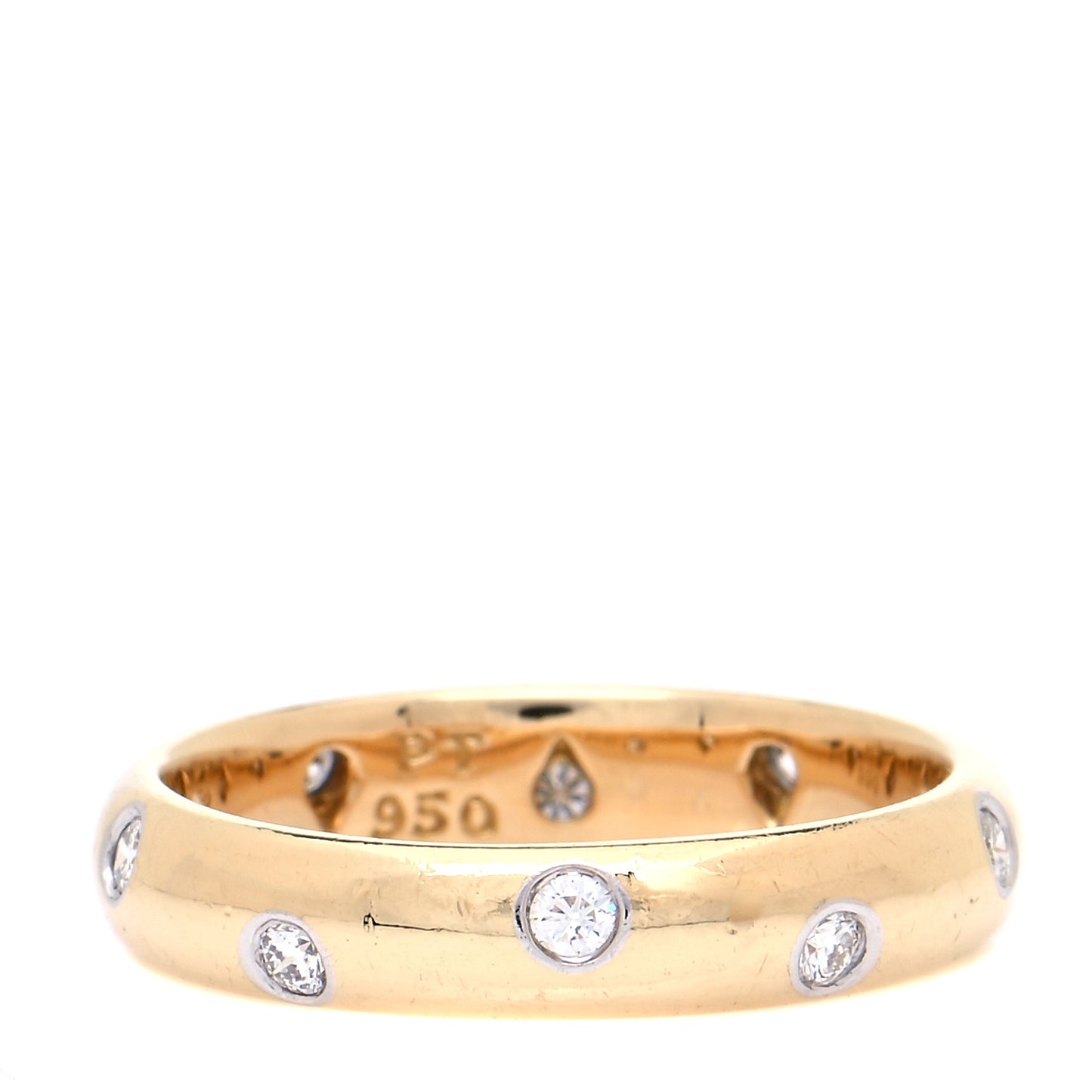 18K Yellow Gold Platinum Diamond 4mm Etoile Band Ring 53 6.5