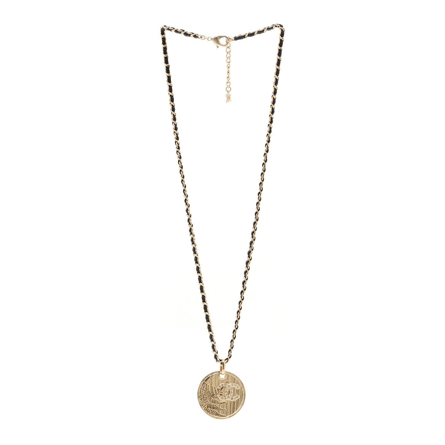 Chanel Lambskin Crystal CC Round Pendant Chain Necklace Gold Black 3 of 6