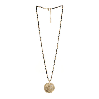 Chanel Lambskin Crystal CC Round Pendant Chain Necklace Gold Black 3 of 6