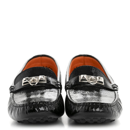 Hermes Patent Epsom Womens Irving Driving Moccasin Loafers 37 Black 5 of 22