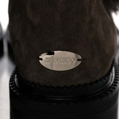 Jimmy Choo Suede Rabbit Fur Pom Pom Elba Flat Boots 37.5 Mink 6 of 10