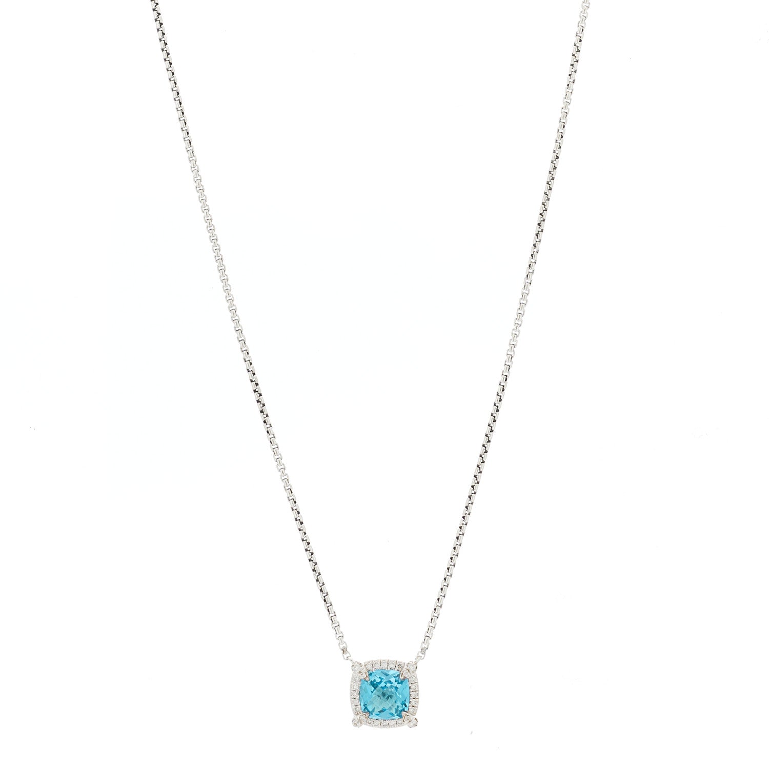 David Yurman Sterling Silver Diamond Blue Topaz 7mm Petite Chatelaine Pave Bezel Pendant Necklace 1 of 7