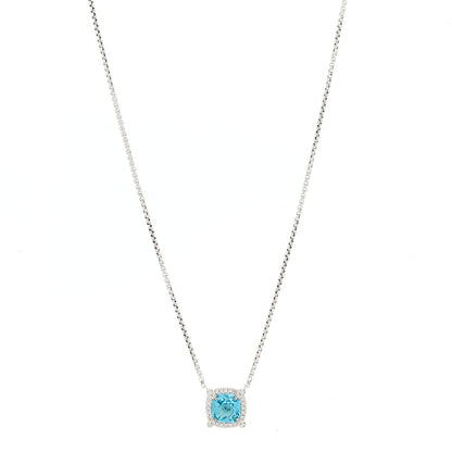 David Yurman Sterling Silver Diamond Blue Topaz 7mm Petite Chatelaine Pave Bezel Pendant Necklace 1 of 7