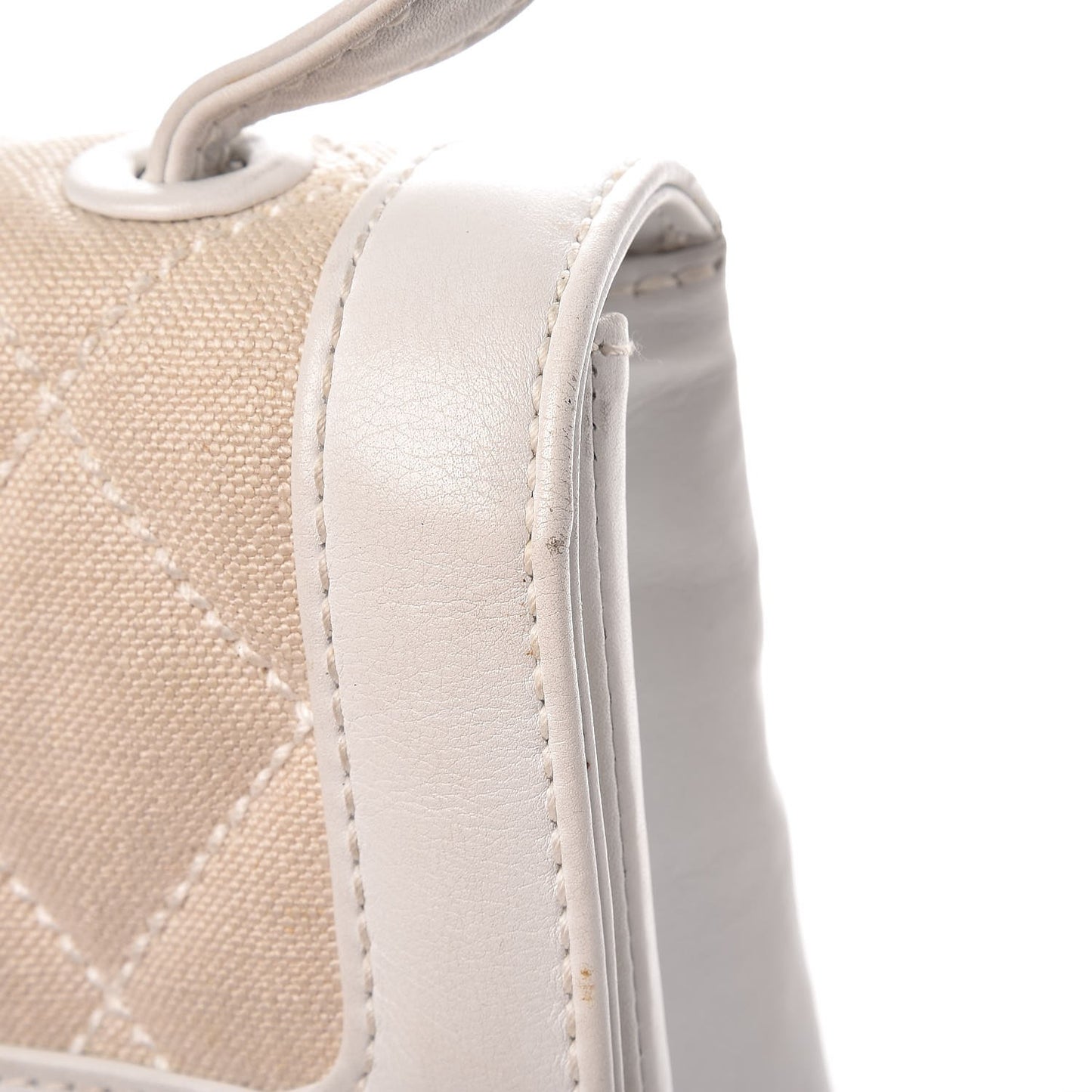 Lambskin Canvas Quilted Top Handle Flap Bag White