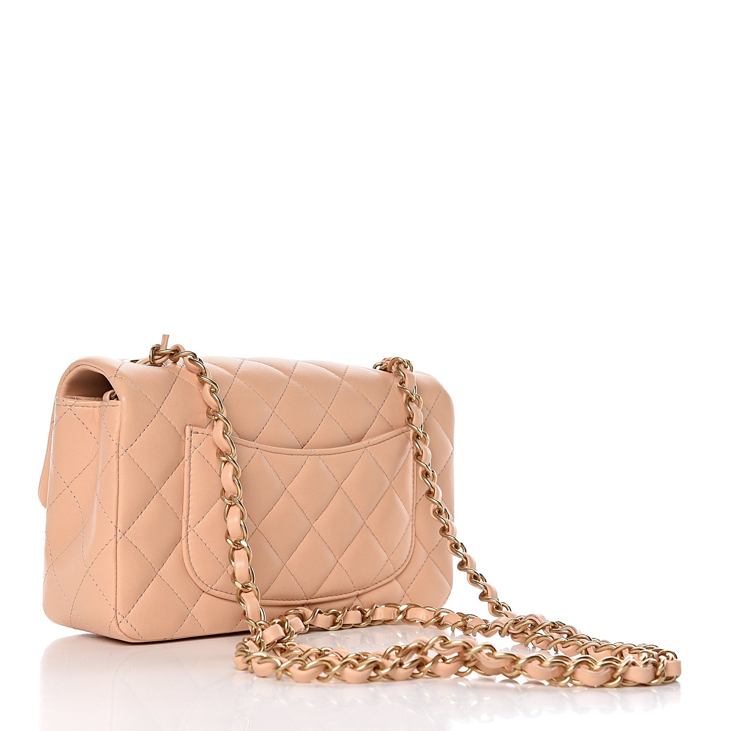 Lambskin Quilted Mini Rectangular Flap Beige