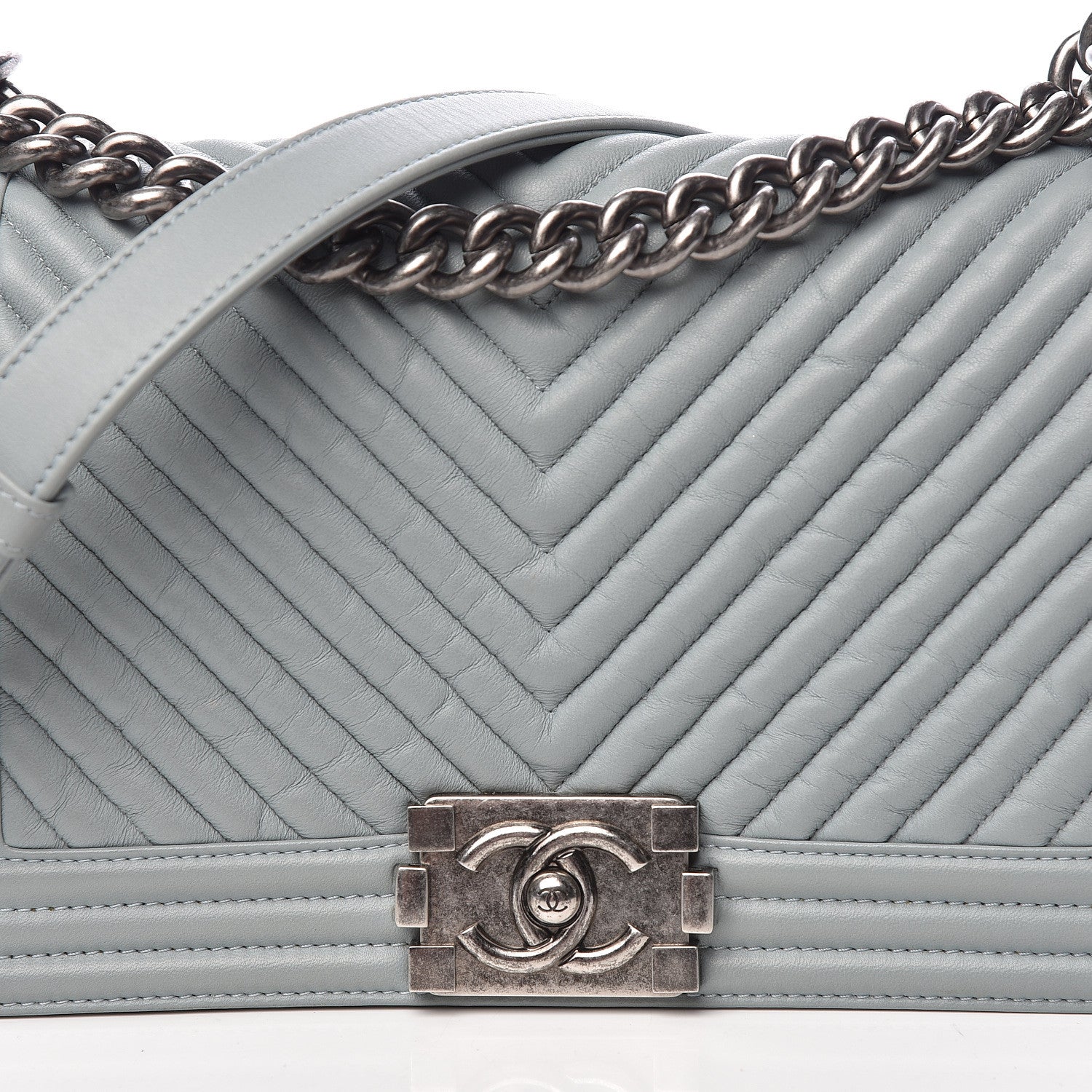 Chanel Wrinkled Lambskin Chevron Quilted Medium Boy Flap Light Blue 8 of 14