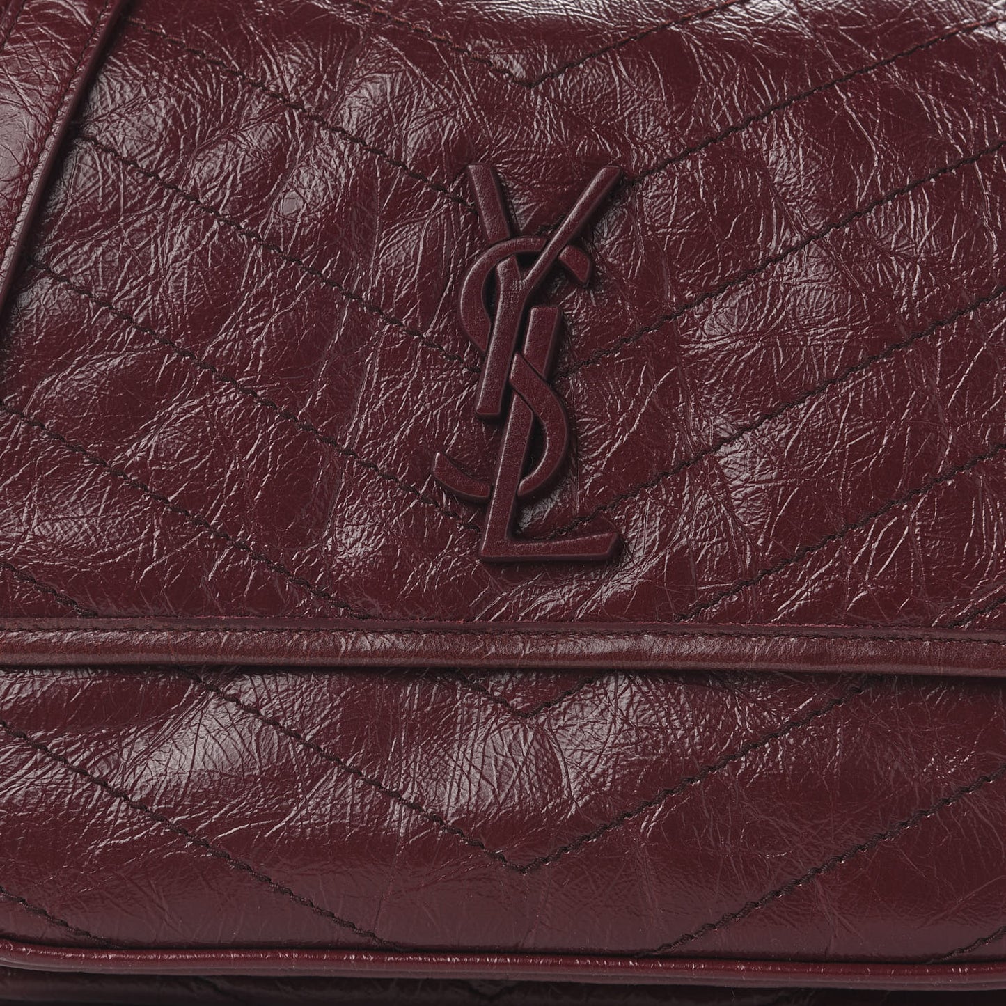 Crinkled Calfskin Matelasse Monogram Medium Niki Chain Satchel Burgundy
