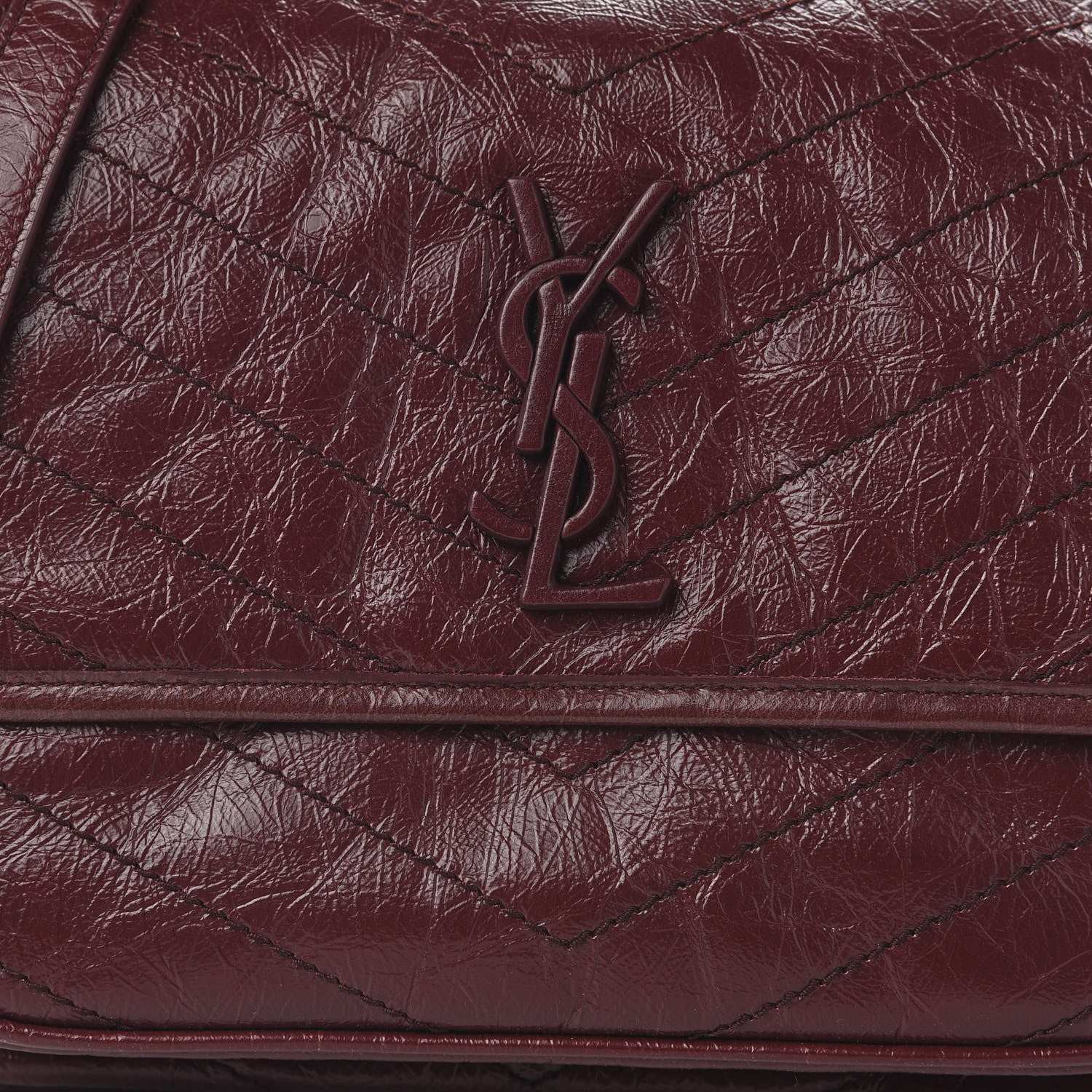 Saint Laurent Crinkled Calfskin Matelasse Monogram Medium Niki Chain Satchel Burgundy 10 of 10