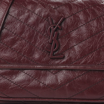 Saint Laurent Crinkled Calfskin Matelasse Monogram Medium Niki Chain Satchel Burgundy 10 of 10