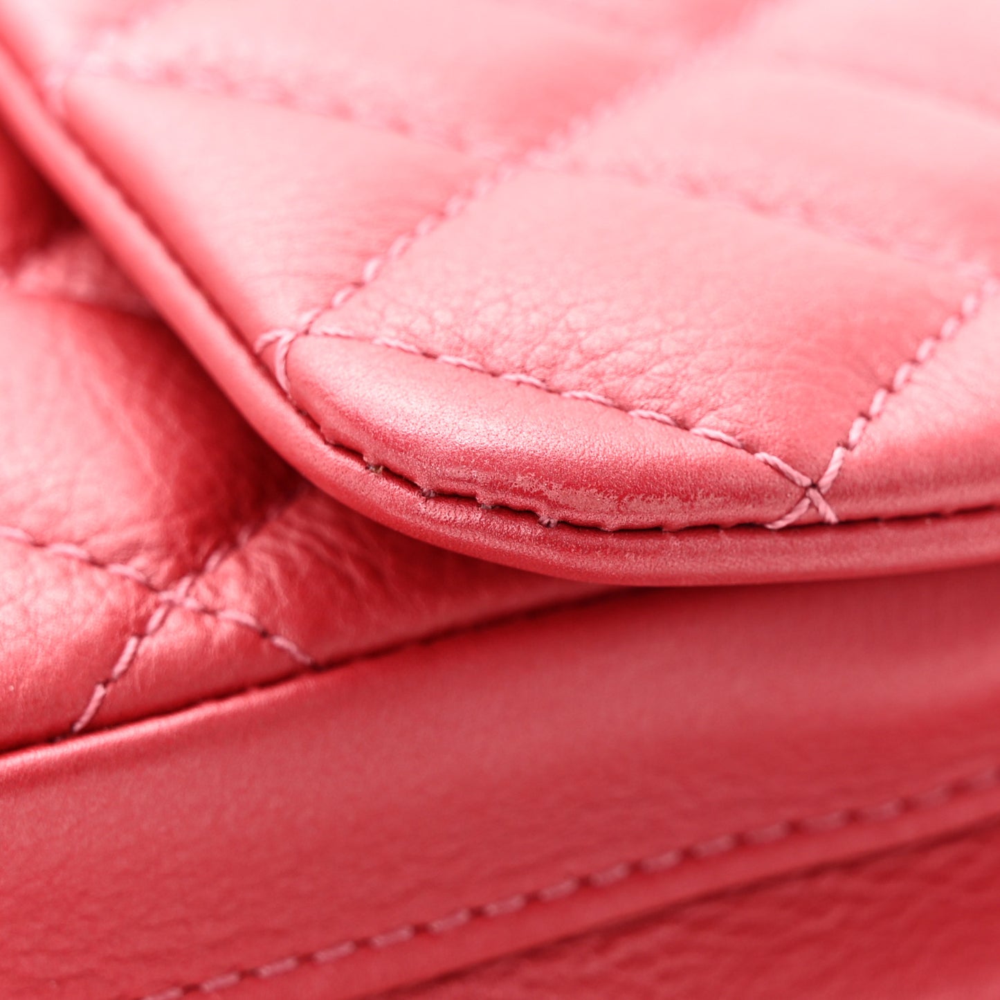 Metallic Calfskin Quilted Top Handle Flap Dark Pink