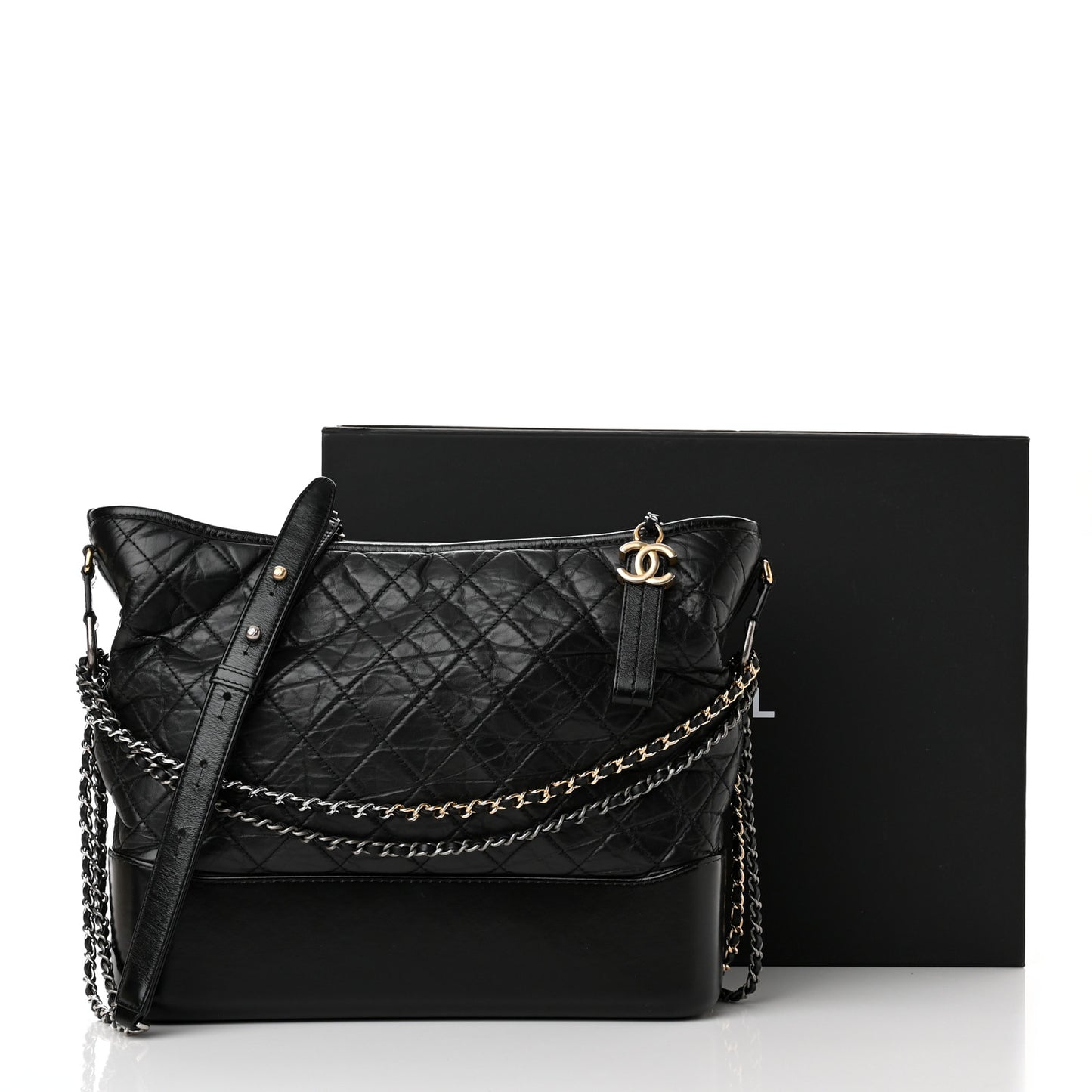 Aged Calfskin Quilted Large Gabrielle Hobo Black